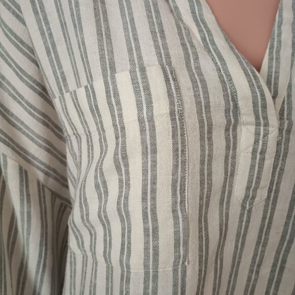 Madewell Lakeline Popover Shirt XXL Gray Striped Linen Blend Pullover Pockets - Picture 3 of 10